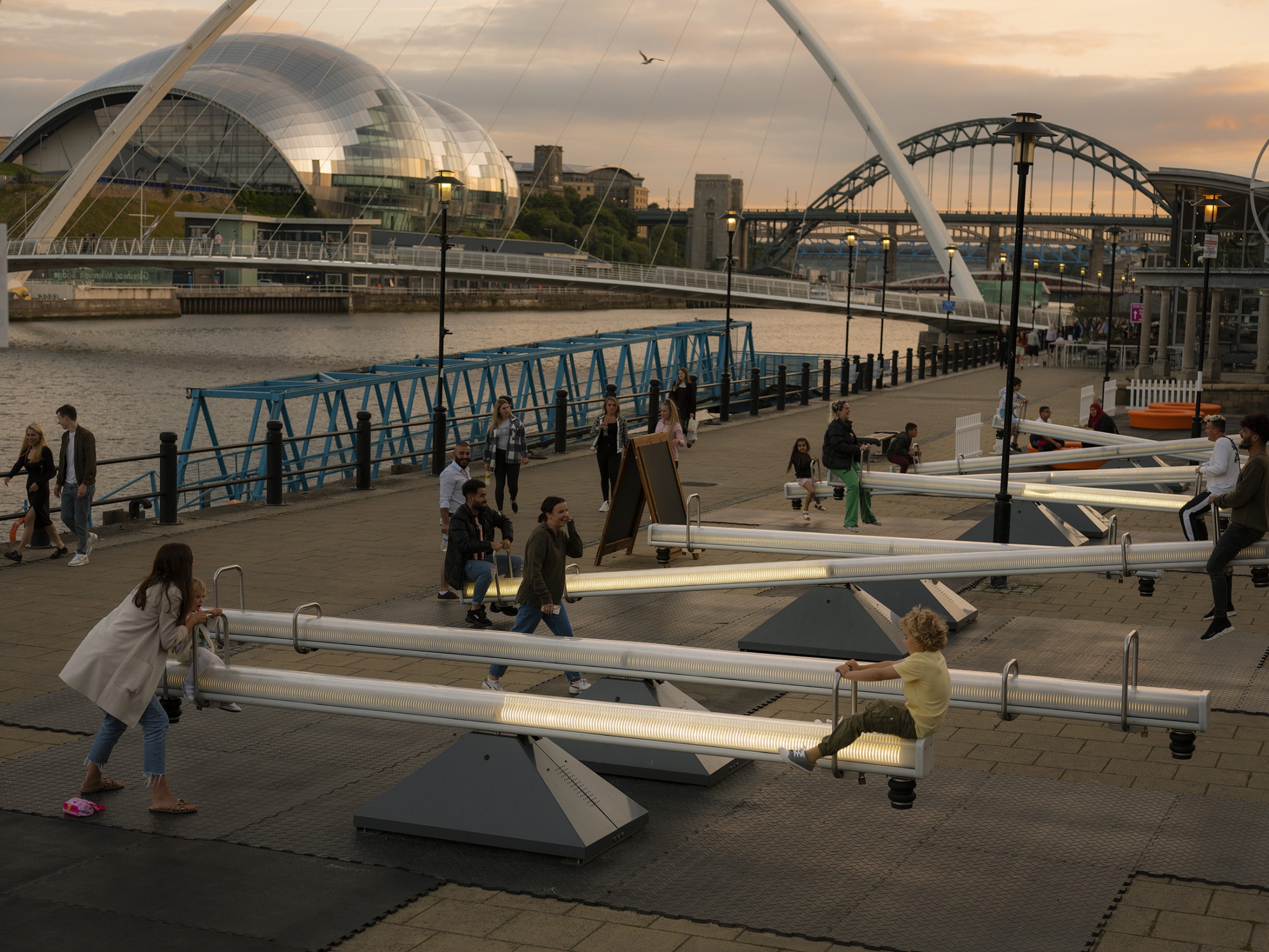 See-saws on Newcastle's Quayside at dusk